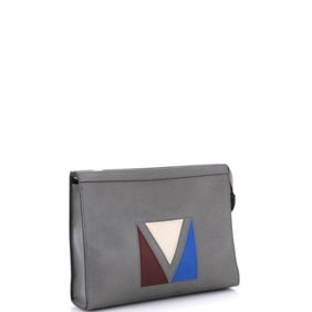 Louis Vuitton Pochette Voyage Panelled Taiga Leather MM Gray