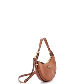 Prada Arque Half Moon Hobo Leather Small Brown