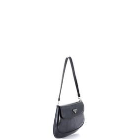 Prada Cleo Flap Shoulder Bag Spazzolato Leather Small Black