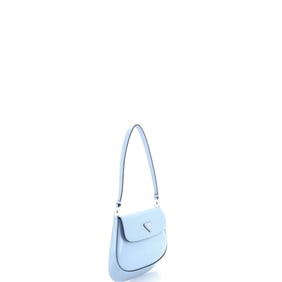 Prada Cleo Flap Shoulder Bag Spazzolato Leather Small Blue