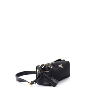 Prada Padlock Bauletto Shoulder Bag Re-Nylon with Leather Medium Black
