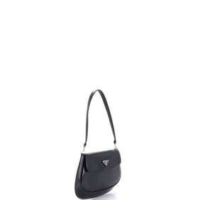 Prada Cleo Flap Shoulder Bag Spazzolato Leather Small Black