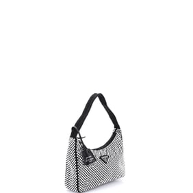Prada Re-Edition 2000 Hobo Crystal Embellished Satin Mini Metallic