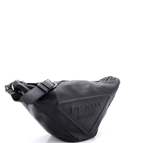 Prada Triangle Logo Zip Messenger Leather Large Black