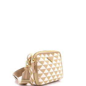 Prada Symbole Zip Around Shoulder Bag Jacquard Neutral