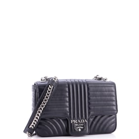 Prada Chain Flap Shoulder Bag Diagramme Quilted Leather Large Black