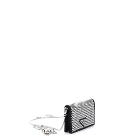 Prada Flap Card Holder with Chain Satin with Crystals Black