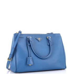 Prada Double Zip Lux Tote Saffiano Leather Medium Blue