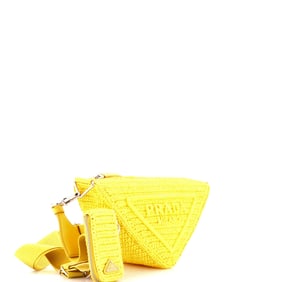 Prada Triangle Logo Zip Crossbody Bag Crochet Raffia Small Yellow