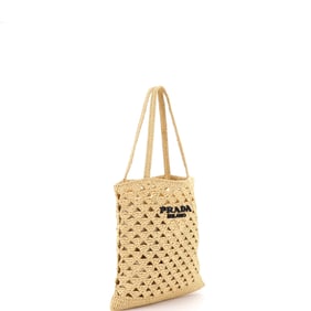 Prada Triangle Logo Open Tote Raffia Small Neutral