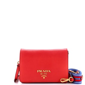 Prada Dual Strap Flap Crossbody Bag Vitello Daino Small Red