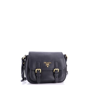 Prada Buckle Messenger Bag Vitello Daino Mini Black
