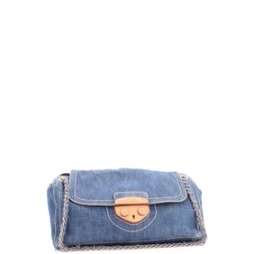 Prada Chain Flap Shoulder Bag Denim Medium Blue