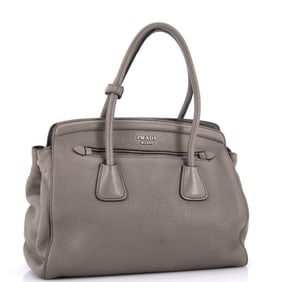 Prada Cuir Frame Convertible Tote Vitello Daino Large Gray