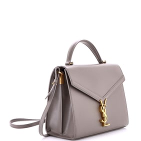 Saint Laurent Cassandra Top Handle Bag Leather Medium Gray
