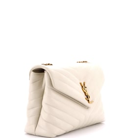 Saint Laurent Loulou Shoulder Bag Matelasse Chevron Leather Medium Neutral