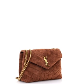 Saint Laurent Loulou Shoulder Bag Matelasse Chevron Suede Small Brown
