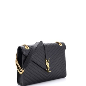 Saint Laurent Classic Monogram Envelope Satchel Matelasse Chevron Leather Large Black