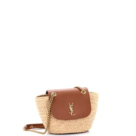 Saint Laurent Manon Basket Bag Raffia with Leather Mini Brown