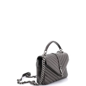 Saint Laurent Classic Monogram College Bag Matelasse Chevron Leather Medium Gray