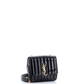 Saint Laurent Vicky Crossbody Bag Vertical Quilted Patent Medium Black