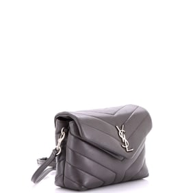 Saint Laurent Loulou Shoulder Bag Matelasse Chevron Leather Toy Gray