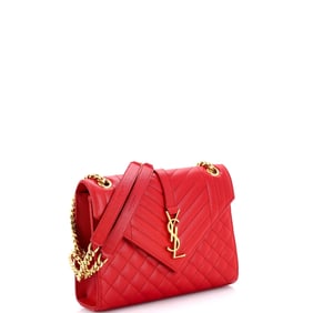 Saint Laurent Classic Monogram Envelope Satchel Mixed Matelasse Leather Medium Red
