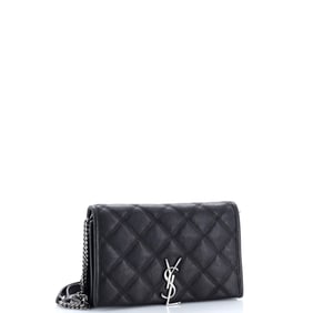 Saint Laurent Becky Chain Wallet Quilted Leather Black