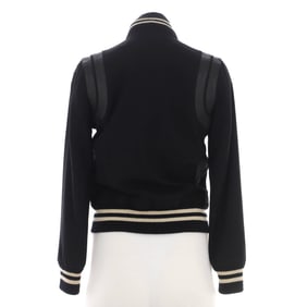 Saint Laurent Women's Classic Teddy Bomber Jacket Wool Blend with Leather Black