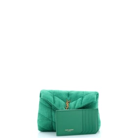 Saint Laurent LouLou Puffer Clutch Quilted Vintage Denim Small Green