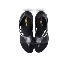 Saint Laurent Women's Ring Flat Sandals Leather Black