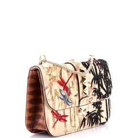 Valentino Garavani Glam Lock Shoulder Bag Embroidered Leather Medium Neutral, Print