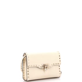Valentino Garavani Rockstud Flip Lock Flap Bag Leather Medium Neutral