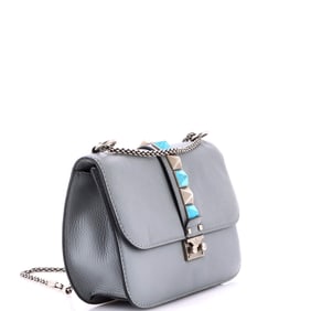 Valentino Garavani Rolling Rockstud Glam Lock Shoulder Bag Leather Medium Gray