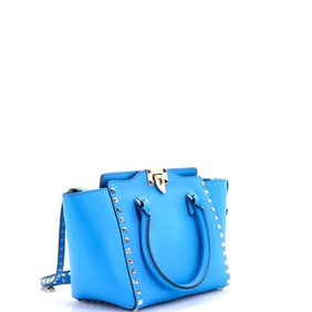 Valentino Garavani Rockstud Tote Rigid Leather Small Blue