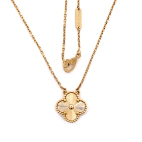 Van Cleef & Arpels Vintage Alhambra Pendant Necklace Guilloche 18K Yellow Gold Yellow Gold