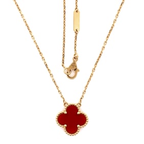 Van Cleef & Arpels Vintage Alhambra Pendant Necklace 18K Yellow Gold and Carnelian Yellow Gold