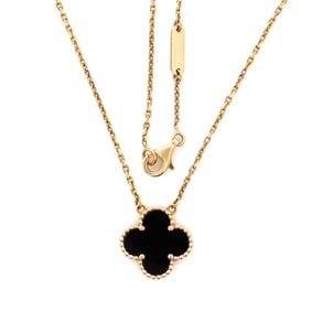 Van Cleef & Arpels Vintage Alhambra Pendant Necklace 18K Yellow Gold and Onyx Yellow Gold
