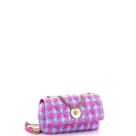 Versace Medusa Icon Chain Flap Bag Quilted Tweed East West Pink