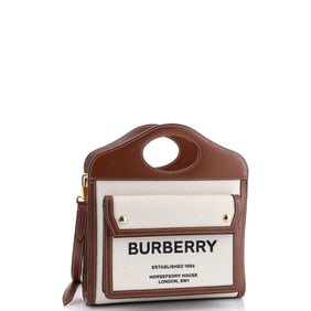 Burberry Logo Pocket Tote Canvas with Leather Mini
