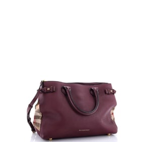 Burberry Banner Tote Leather and House Check Canvas Medium