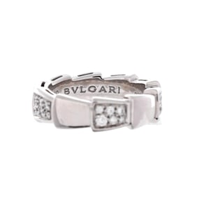 Bvlgari Serpenti Viper Ring 18K White Gold with Half Pave Diamonds Large