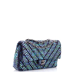 Chanel Classic Double Flap Bag Chevron Tweed and Rhinestones Medium