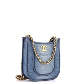 Chanel CC Front Pocket Chain Hobo Quilted Denim Small