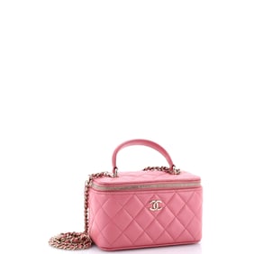 Chanel Classic Top Handle Vanity Case with Chain Quilted Lambskin Small