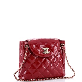 Chanel CC Curved Flap Chain Shoulder Bag Quilted Patent Small