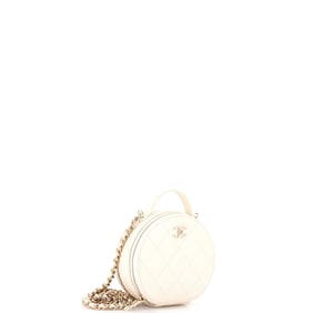 Chanel Handle with Care Round Vanity Case with Chain Quilted Caviar Small