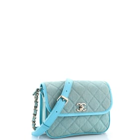 Chanel Flap Messenger Bag Quilted Denim Small