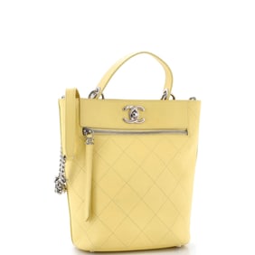 Chanel CC Top Handle Bucket Bag Stitched Calfskin Small
