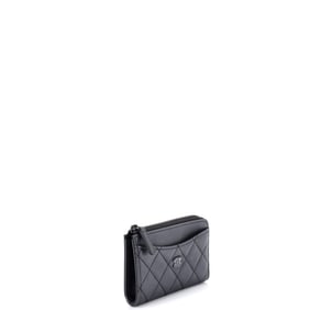 Chanel So Black Zip Around Card Holder Quilted Lambskin